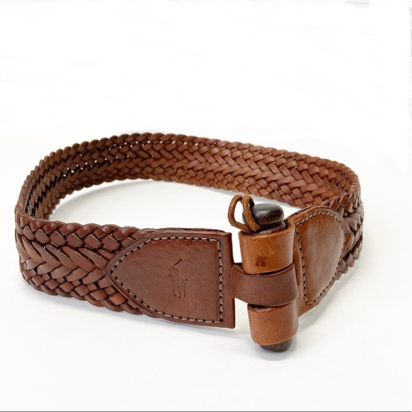Ralph Lauren Accessories - VTG Ralph Lauren Woven Leather Belt Wood Peg